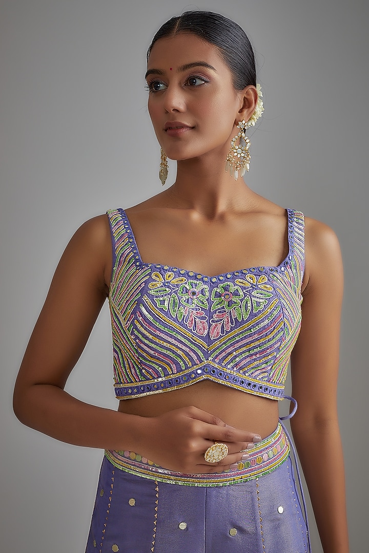 Mauve Silk Zari Hand Printed Wedding Sharara Set by I AM DESIGN at Pernia's Pop Up Shop