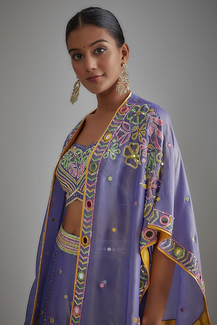 Mauve Silk Zari Hand Printed Wedding Sharara Set by I AM DESIGN at Pernia's Pop Up Shop