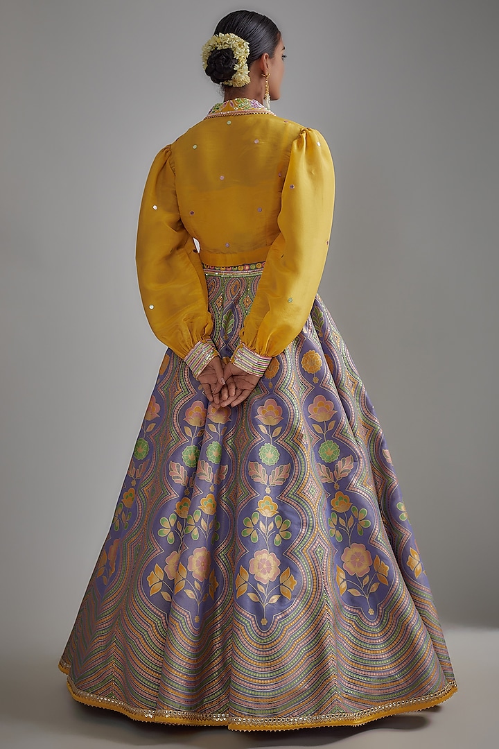 Mauve Silk Zari Hand Printed Wedding Lehenga Set by I AM DESIGN at Pernia's Pop Up Shop