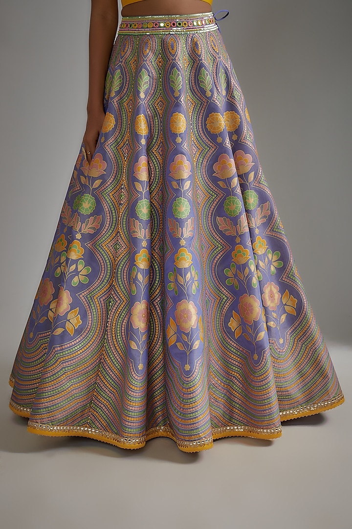 Mauve Silk Zari Hand Printed Wedding Lehenga Set by I AM DESIGN at Pernia's Pop Up Shop