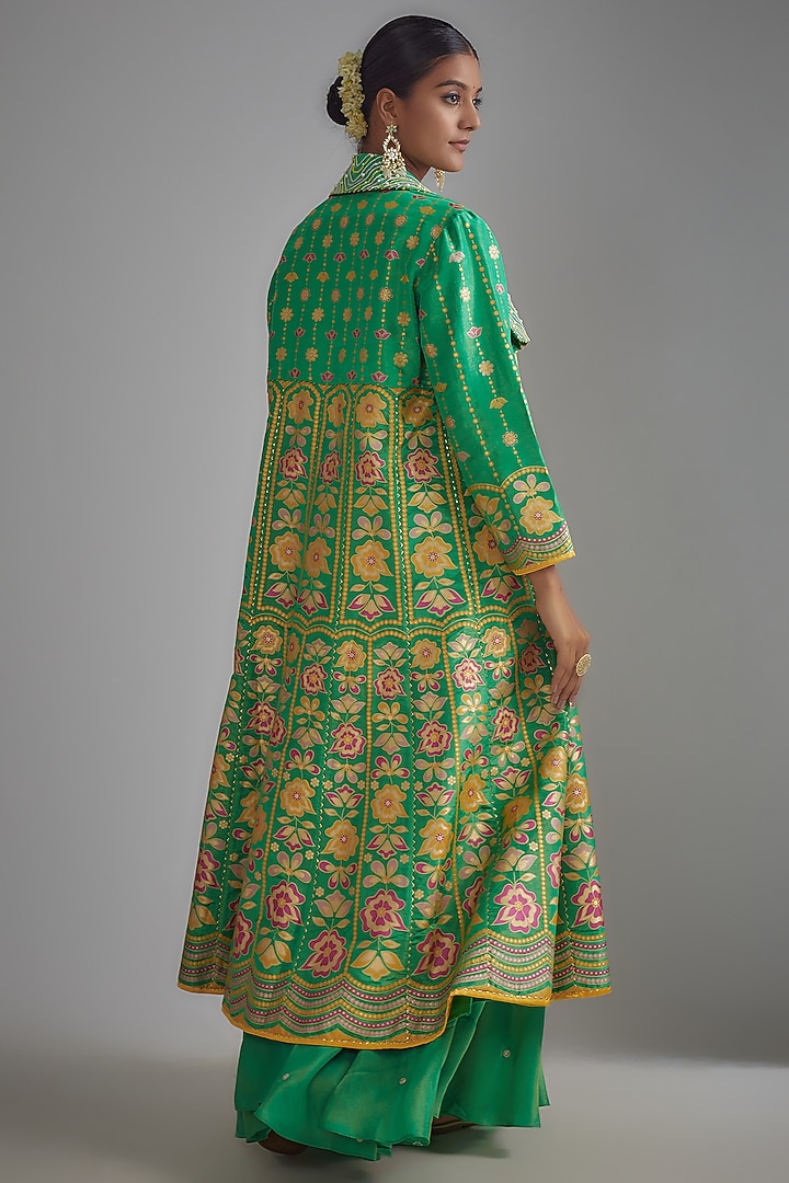 Green Silk Zari Embellished & Printed Jacket Wedding Lehenga Set by I AM DESIGN at Pernia's Pop Up Shop