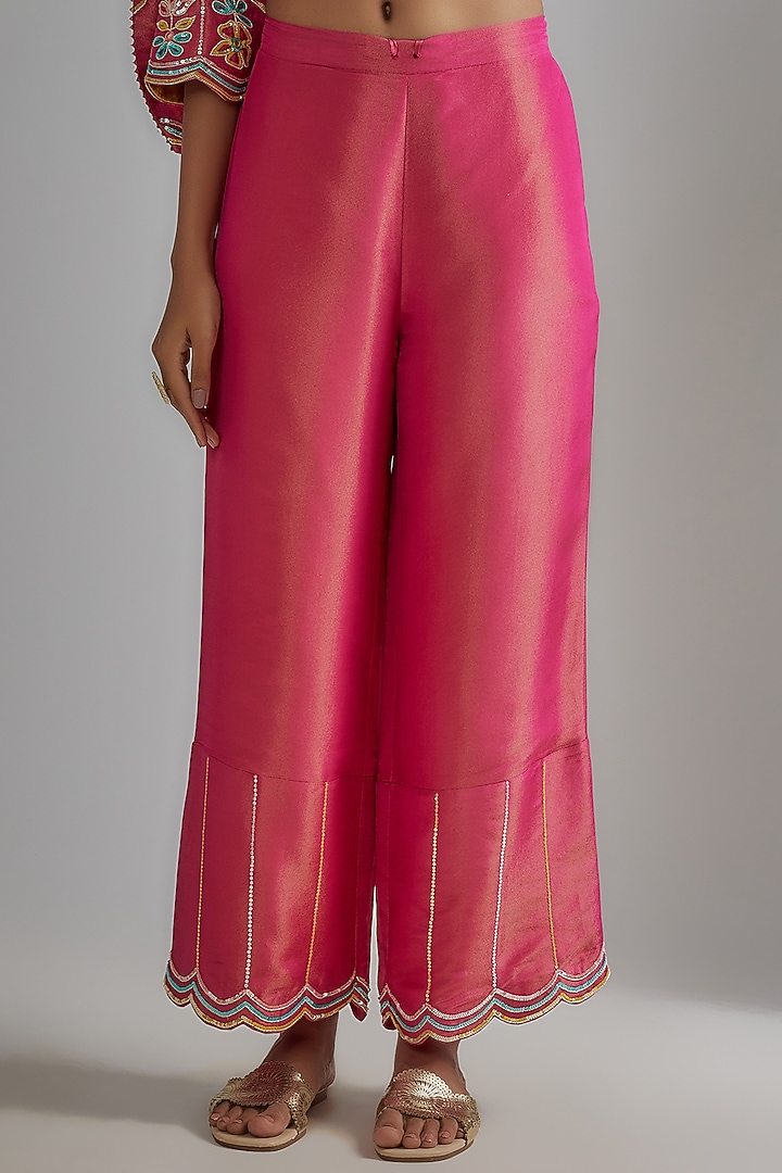 Hot Pink Silk Zari Hand Embroidered Kurta Set by I AM DESIGN at Pernia's Pop Up Shop
