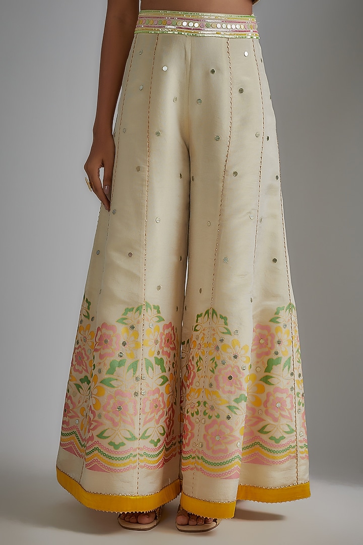 Ivory Silk Zari Hand Printed Wedding Sharara Set by I AM DESIGN at Pernia's Pop Up Shop
