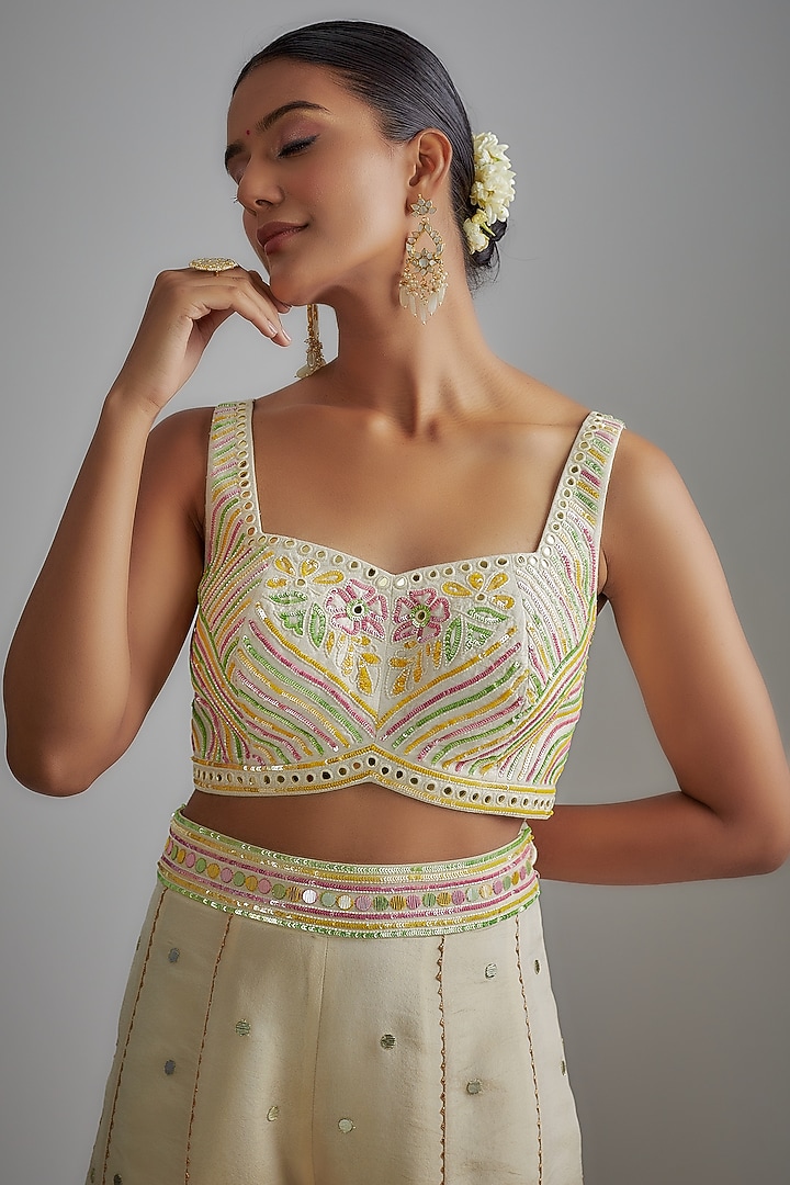 Ivory Silk Zari Hand Printed Wedding Sharara Set by I AM DESIGN at Pernia's Pop Up Shop