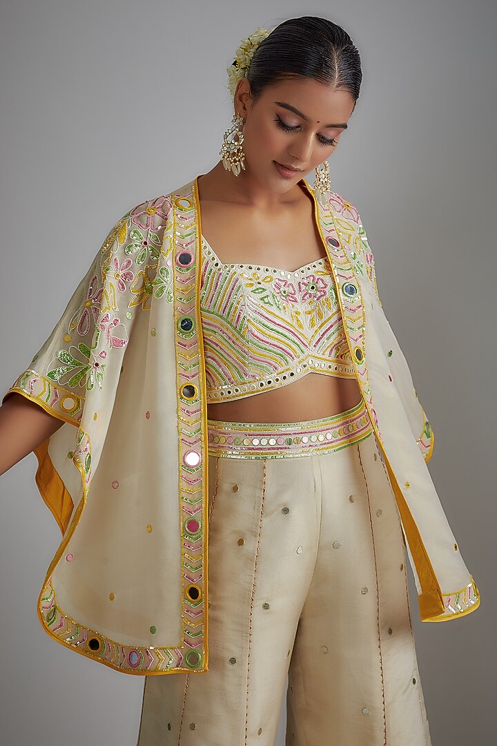 Ivory Silk Zari Hand Printed Wedding Sharara Set by I AM DESIGN at Pernia's Pop Up Shop