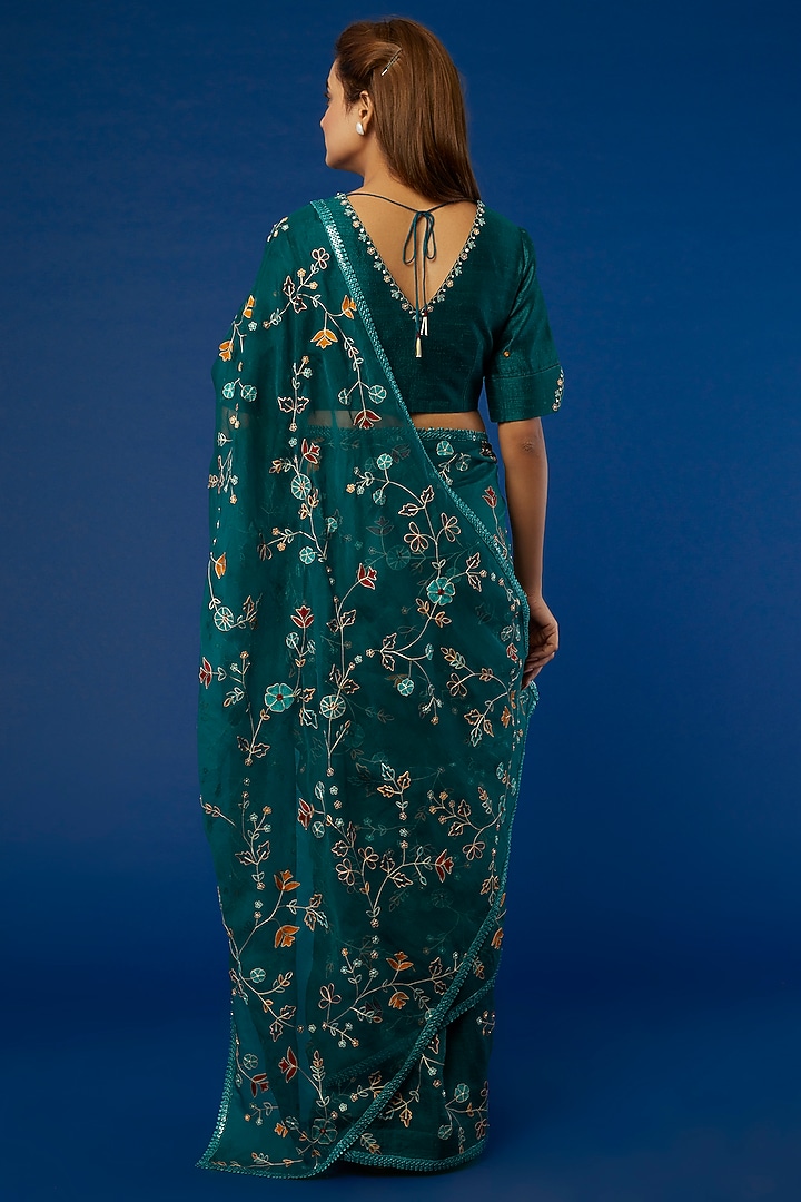 Teal Embroidered Wedding Saree Set by I Am Design at Pernia's Pop Up Shop