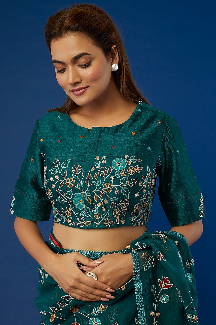 Teal Embroidered Wedding Saree Set by I Am Design at Pernia's Pop Up Shop