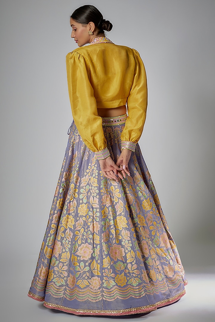 Mauve Silk Zari Floral Printed Wedding Lehenga Set by I AM DESIGN at Pernia's Pop Up Shop