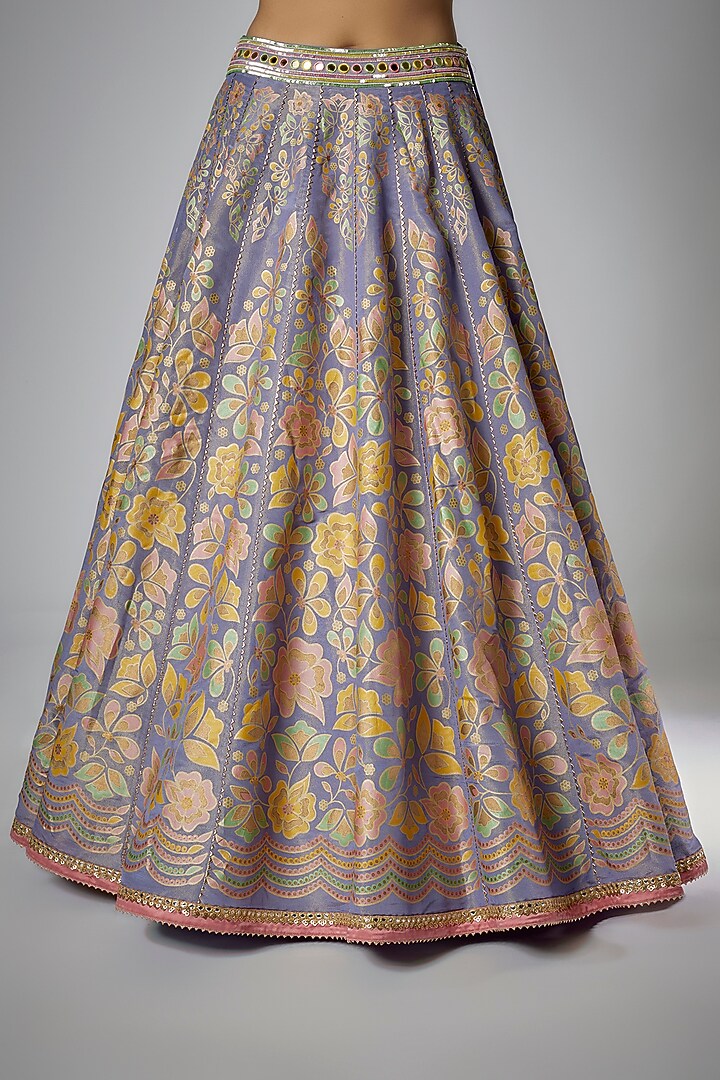 Mauve Silk Zari Floral Printed Wedding Lehenga Set by I AM DESIGN at Pernia's Pop Up Shop