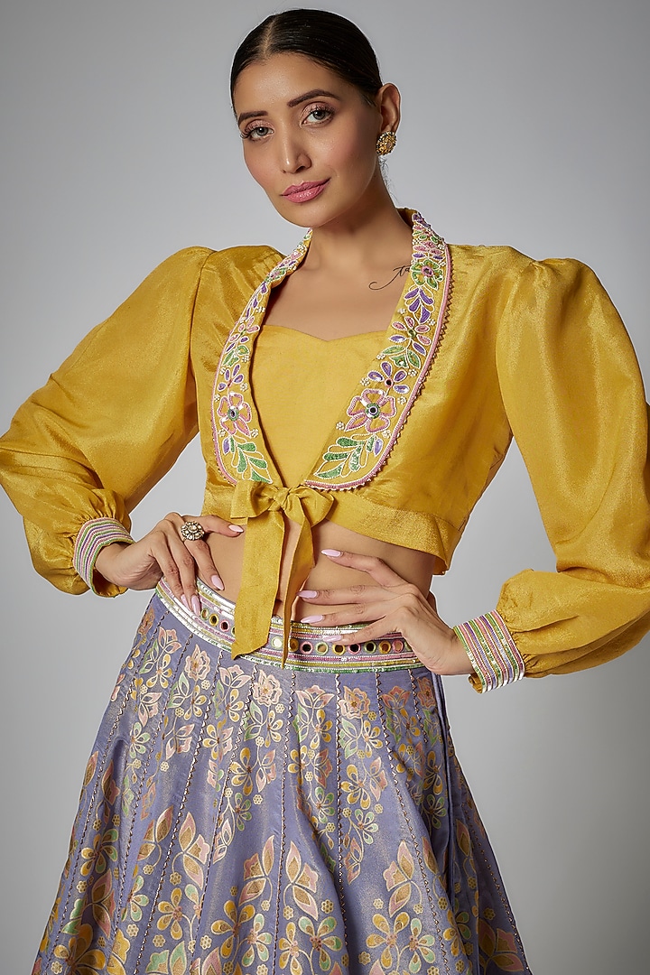 Mauve Silk Zari Floral Printed Wedding Lehenga Set by I AM DESIGN at Pernia's Pop Up Shop