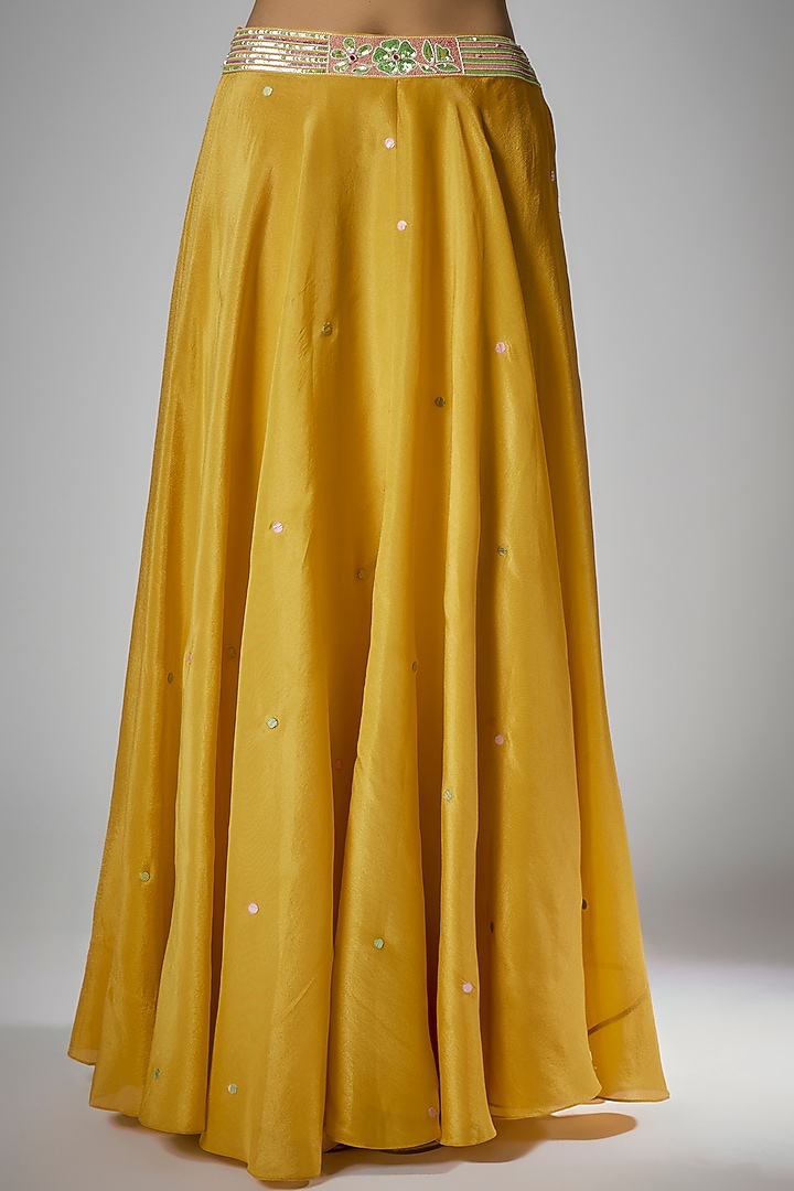 Mustard Silk Zari Floral Hand Printed Jacket Set by I AM DESIGN at Pernia's Pop Up Shop