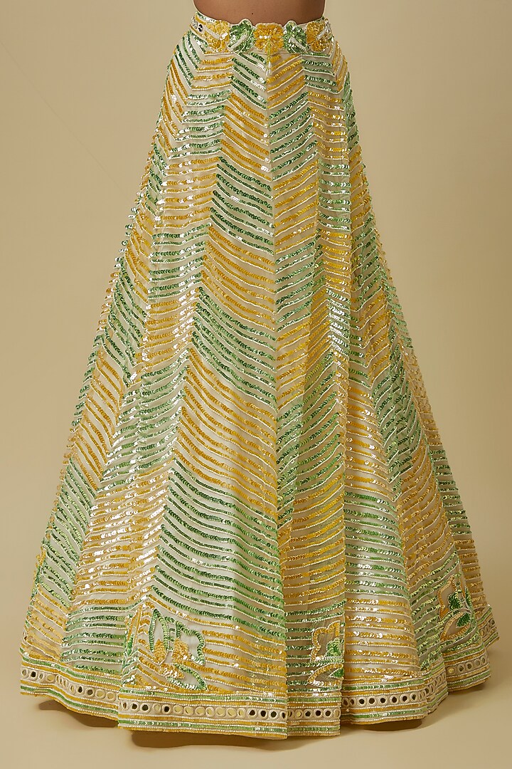 Green & Mustard Silk Shantoon Cape Bridal Lehenga Set by I AM DESIGN at Pernia's Pop Up Shop