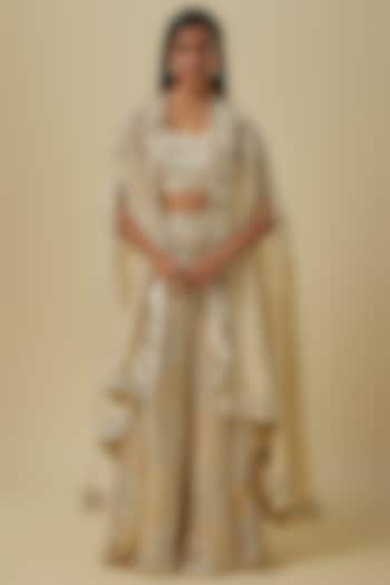 Ivory Gold Silk Shantoon & Hard Net Palazzo Pant Set by I AM DESIGN at Pernia's Pop Up Shop