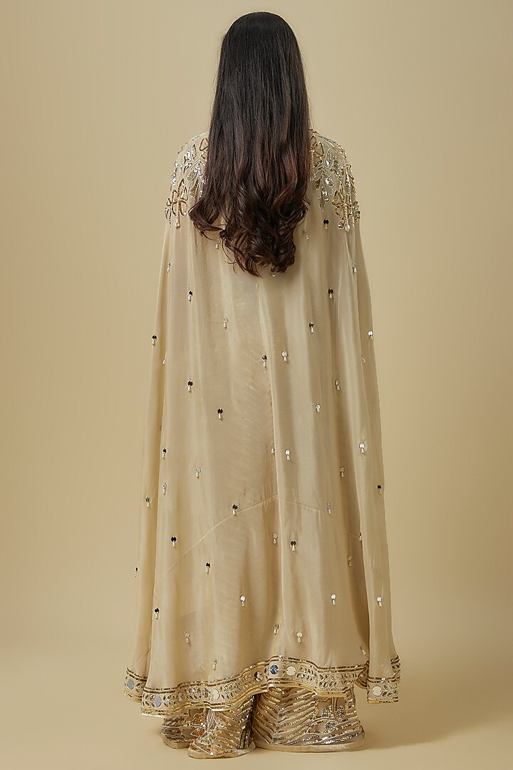 Ivory Gold Silk Shantoon & Hard Net Palazzo Pant Set by I AM DESIGN at Pernia's Pop Up Shop