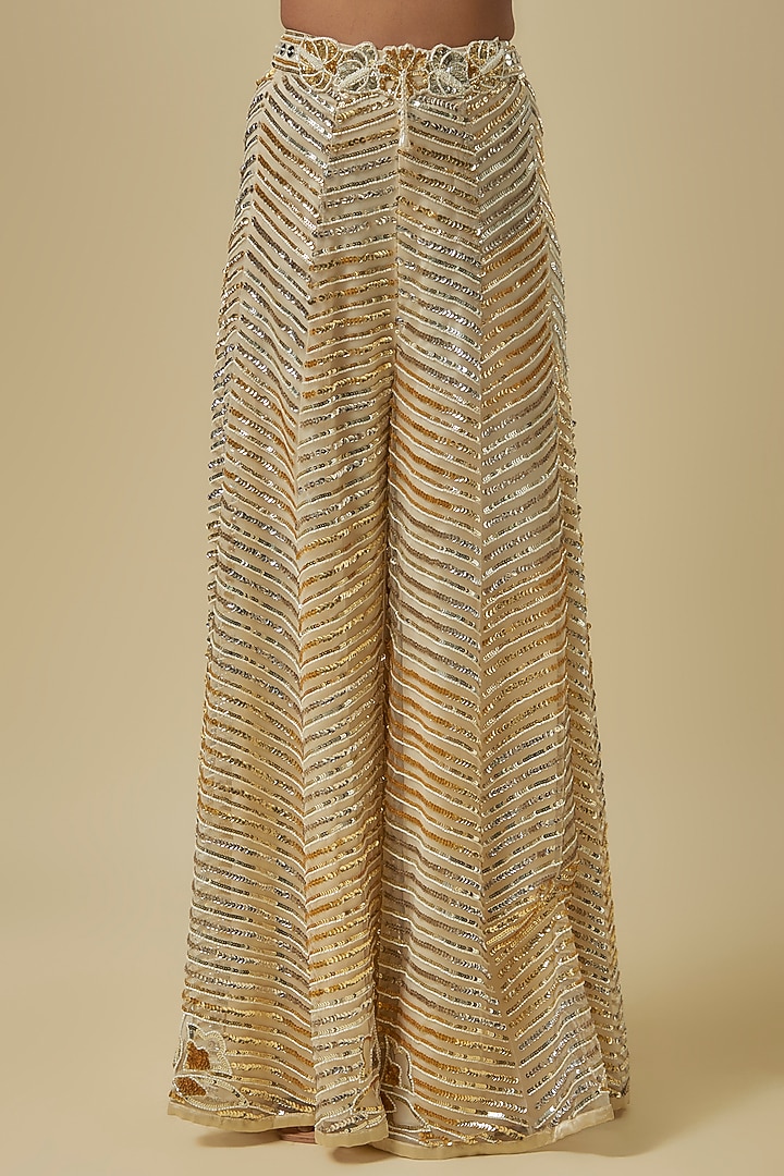 Ivory Gold Silk Shantoon & Hard Net Palazzo Pant Set by I AM DESIGN at Pernia's Pop Up Shop