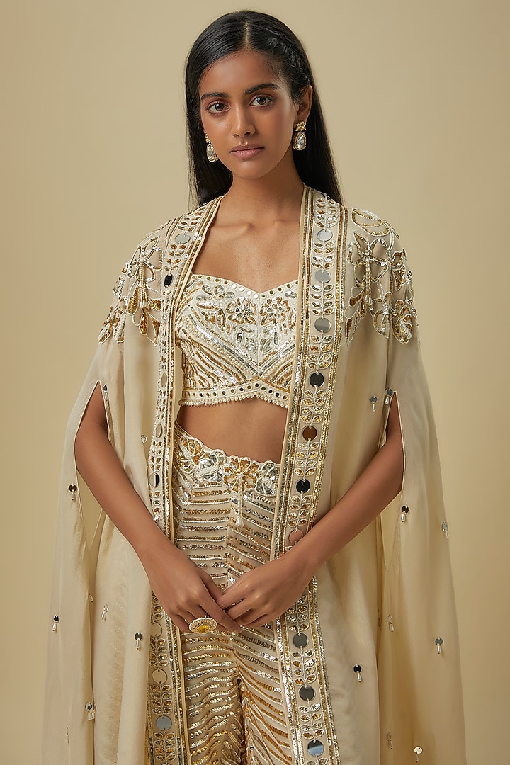 Ivory Gold Silk Shantoon & Hard Net Palazzo Pant Set by I AM DESIGN at Pernia's Pop Up Shop