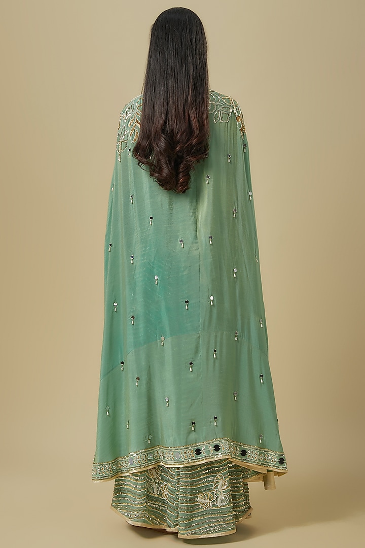 Sea Green Silk Shantoon & Hard Net Palazzo Pant Set by I AM DESIGN at Pernia's Pop Up Shop