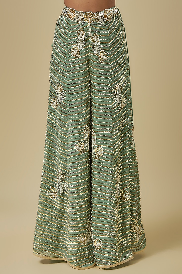 Sea Green Silk Shantoon & Hard Net Palazzo Pant Set by I AM DESIGN at Pernia's Pop Up Shop