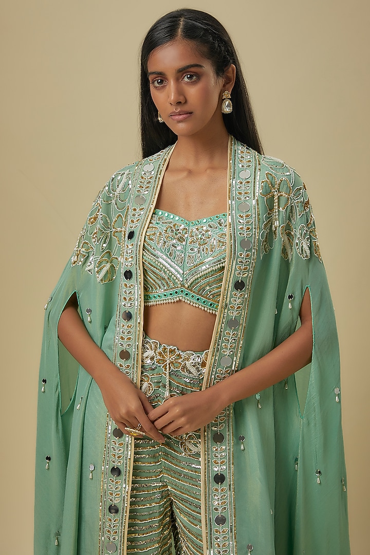 Sea Green Silk Shantoon & Hard Net Palazzo Pant Set by I AM DESIGN at Pernia's Pop Up Shop