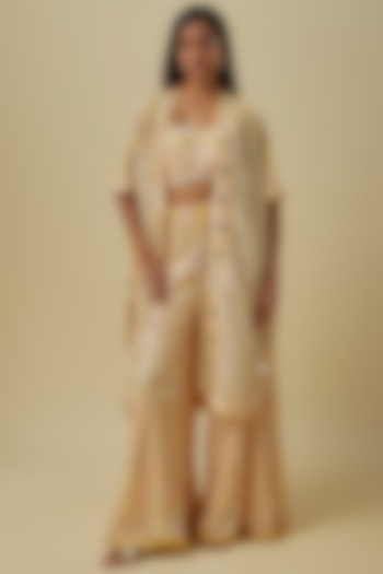 Peach & Mustard Silk Shantoon Palazzo Pant Set by I AM DESIGN at Pernia's Pop Up Shop