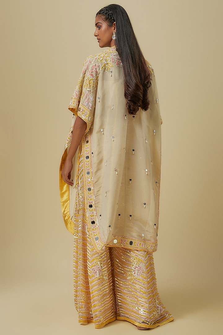 Peach & Mustard Silk Shantoon Palazzo Pant Set by I AM DESIGN at Pernia's Pop Up Shop