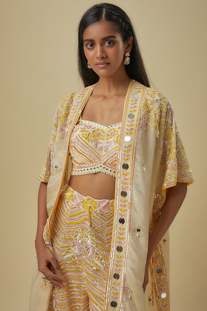 Peach & Mustard Silk Shantoon Palazzo Pant Set by I AM DESIGN at Pernia's Pop Up Shop