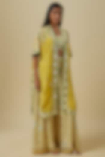 Green & Mustard Silk Shantoon Palazzo Pant Set by I AM DESIGN at Pernia's Pop Up Shop