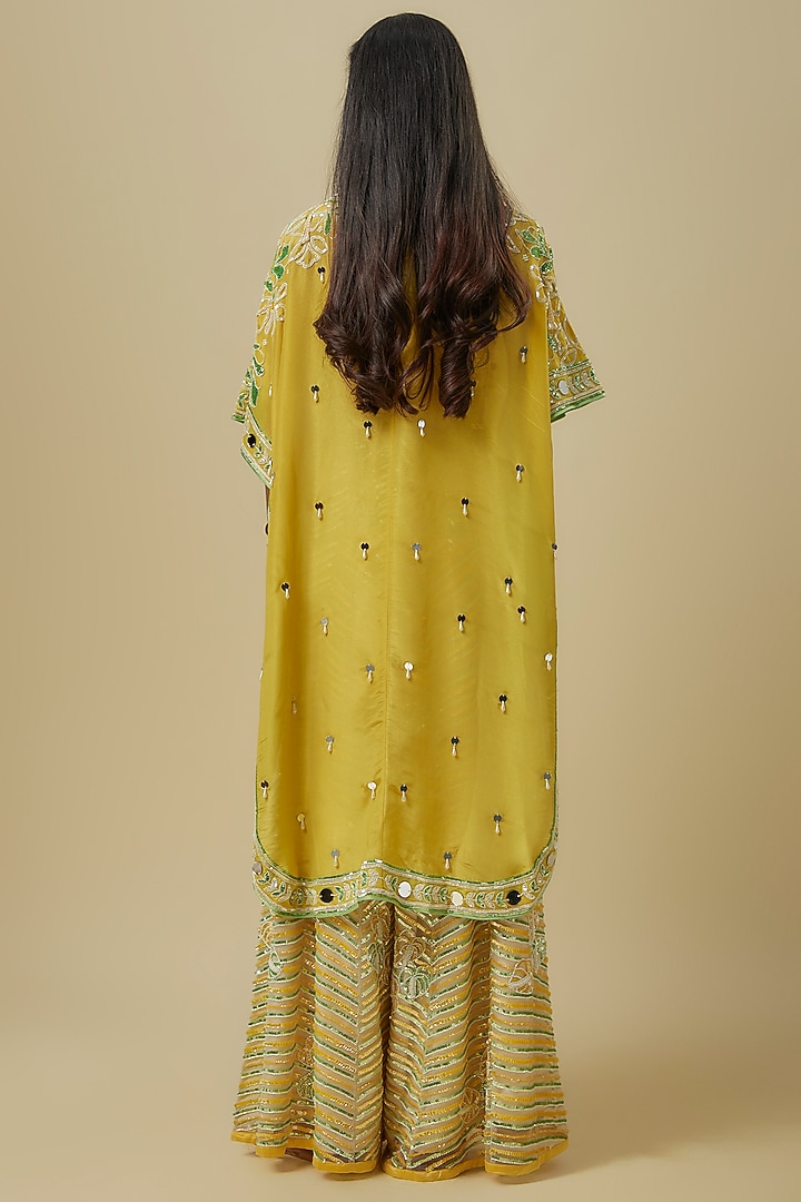 Green & Mustard Silk Shantoon Palazzo Pant Set by I AM DESIGN at Pernia's Pop Up Shop