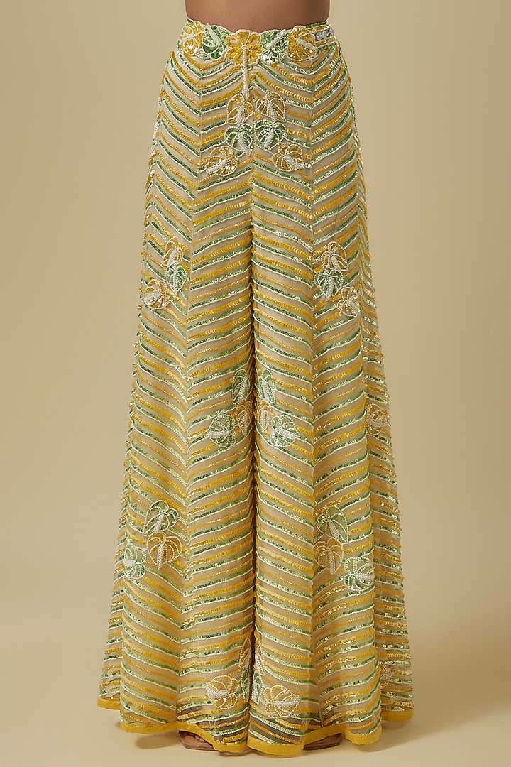 Green & Mustard Silk Shantoon Palazzo Pant Set by I AM DESIGN at Pernia's Pop Up Shop