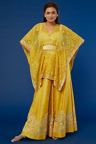 Mango Yellow Embroidered Kaftan Set by I Am Design