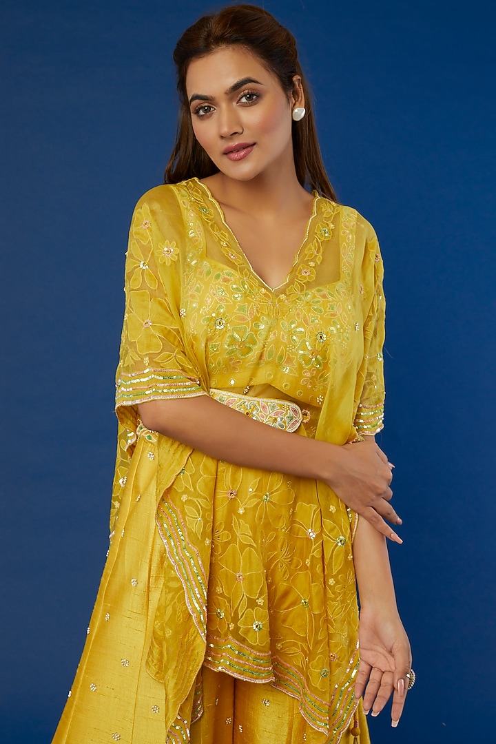 Mango Yellow Embroidered Kaftan Set by I Am Design at Pernia's Pop Up Shop