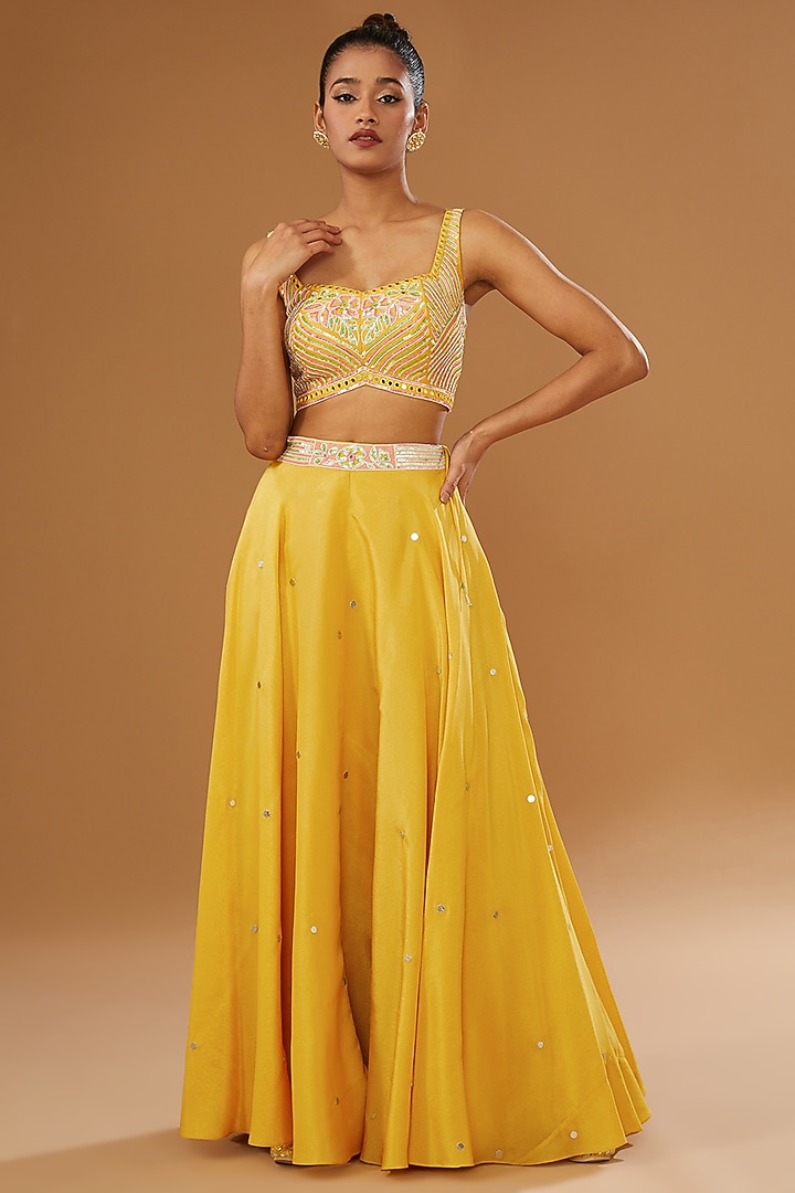 Mustard Silk Zari Blend Floral Hand Printed Jacket Set by I AM DESIGN at Pernia's Pop Up Shop