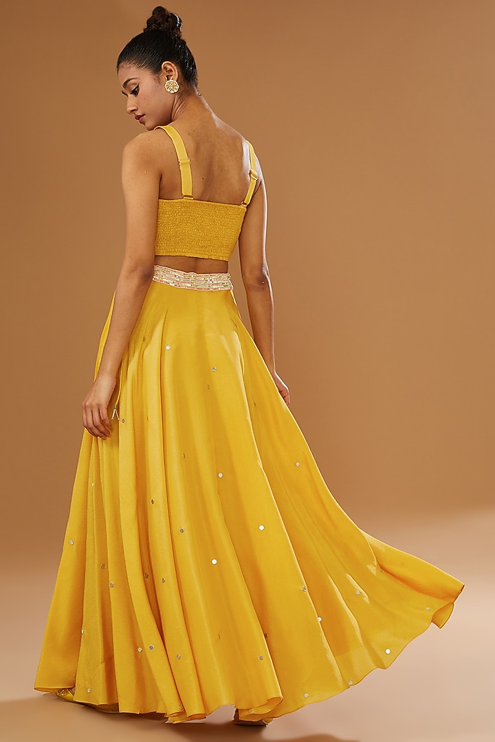 Mustard Silk Zari Blend Floral Hand Printed Jacket Set by I AM DESIGN at Pernia's Pop Up Shop