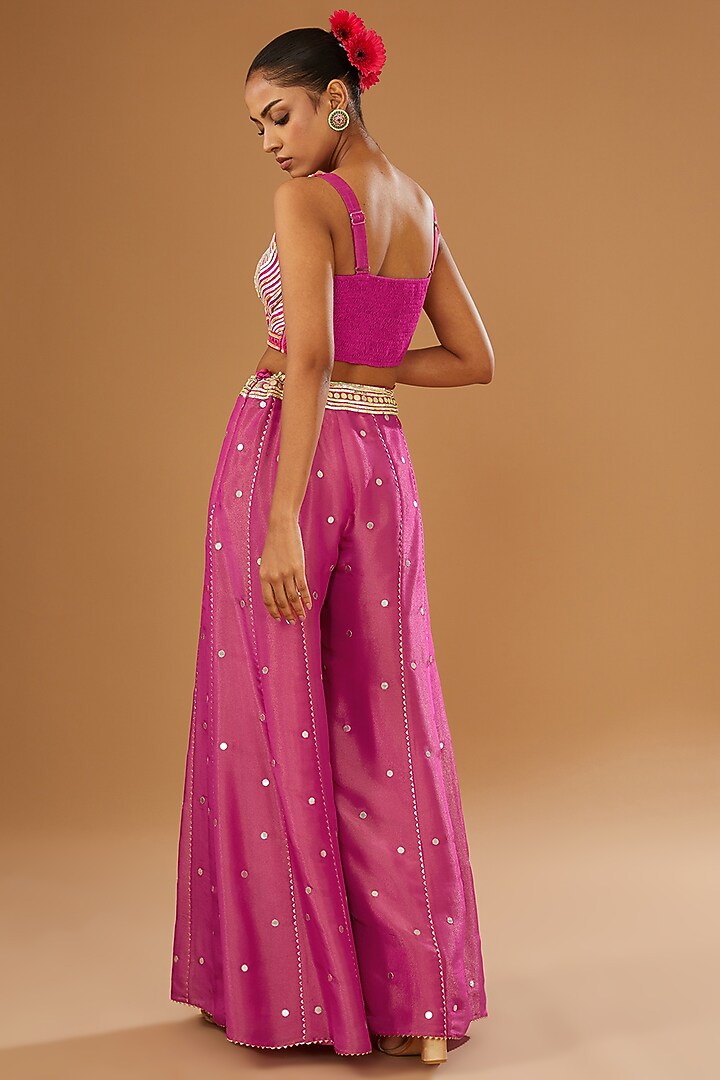 Hot Pink Silk Zari Blend Floral Hand Printed Jacket Set by I AM DESIGN at Pernia's Pop Up Shop