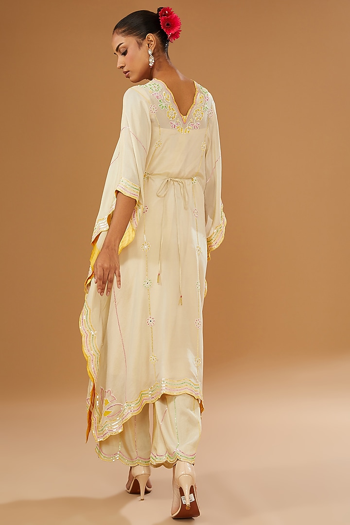 Ivory Silk Zari Hand Embroidered Kaftan Set by I AM DESIGN at Pernia's Pop Up Shop