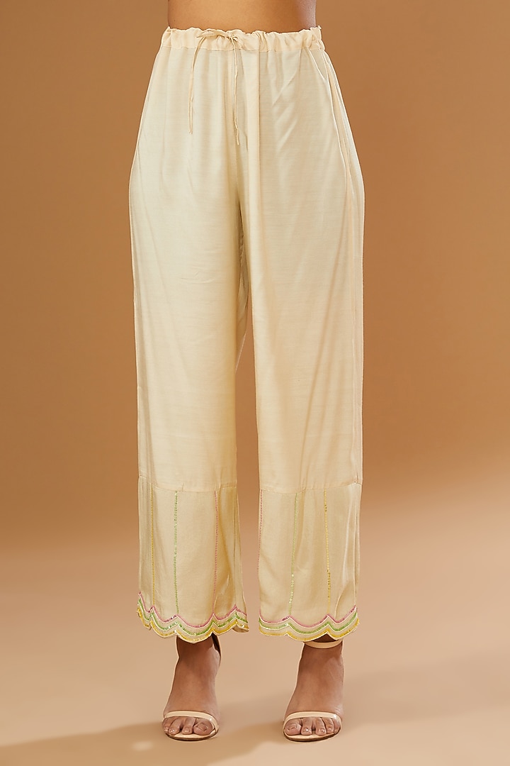 Ivory Silk Zari Hand Embroidered Kaftan Set by I AM DESIGN at Pernia's Pop Up Shop