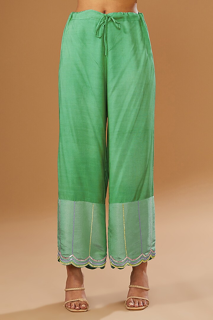Mint Silk Zari Hand Embroidered Kaftan Set by I AM DESIGN at Pernia's Pop Up Shop