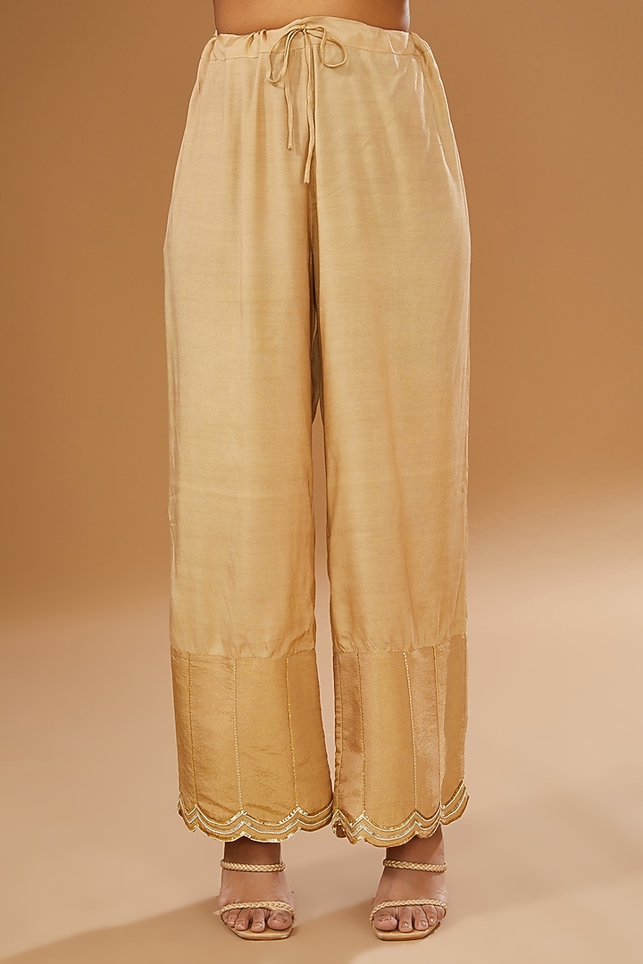 Gold Silk Zari Hand Embroidered Kaftan Set by I AM DESIGN at Pernia's Pop Up Shop
