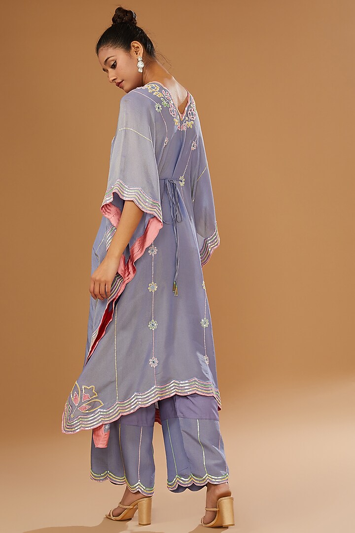 Mauve Silk Zari Hand Embroidered Kaftan Set by I AM DESIGN at Pernia's Pop Up Shop