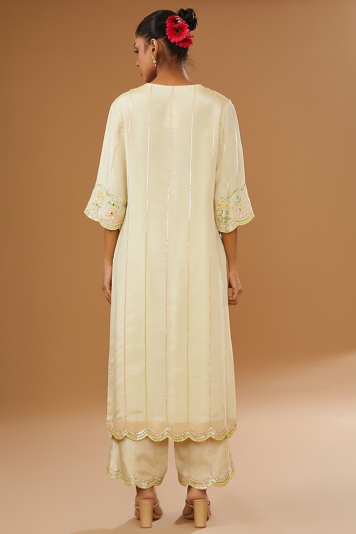 Ivory Silk Zari Blend Hand Embroidered Kurta Set by I AM DESIGN at Pernia's Pop Up Shop