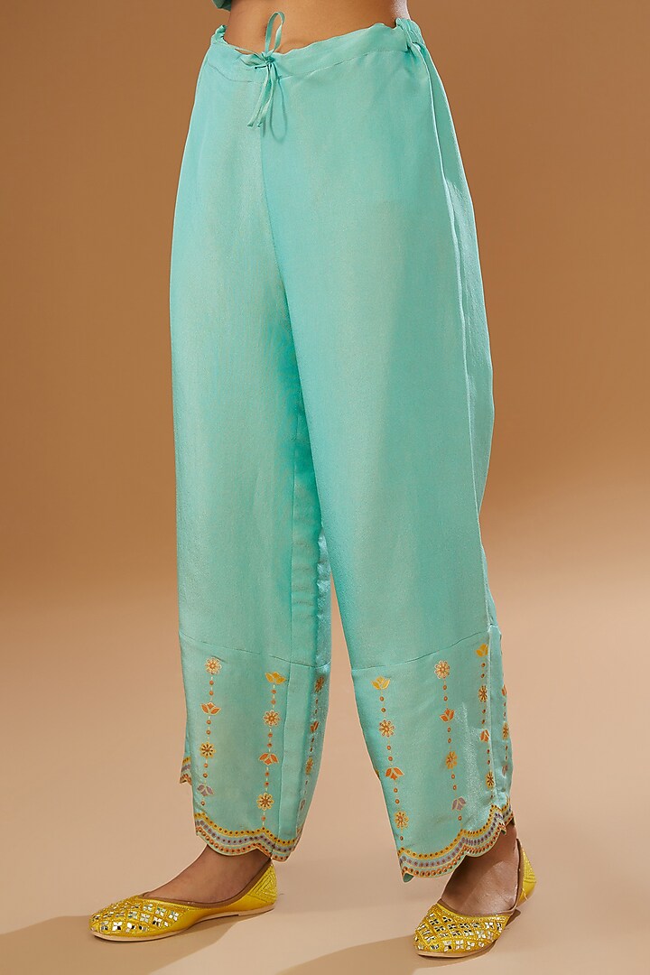 Blue Silk Floral Hand Printed Kurta Set by I AM DESIGN at Pernia's Pop Up Shop