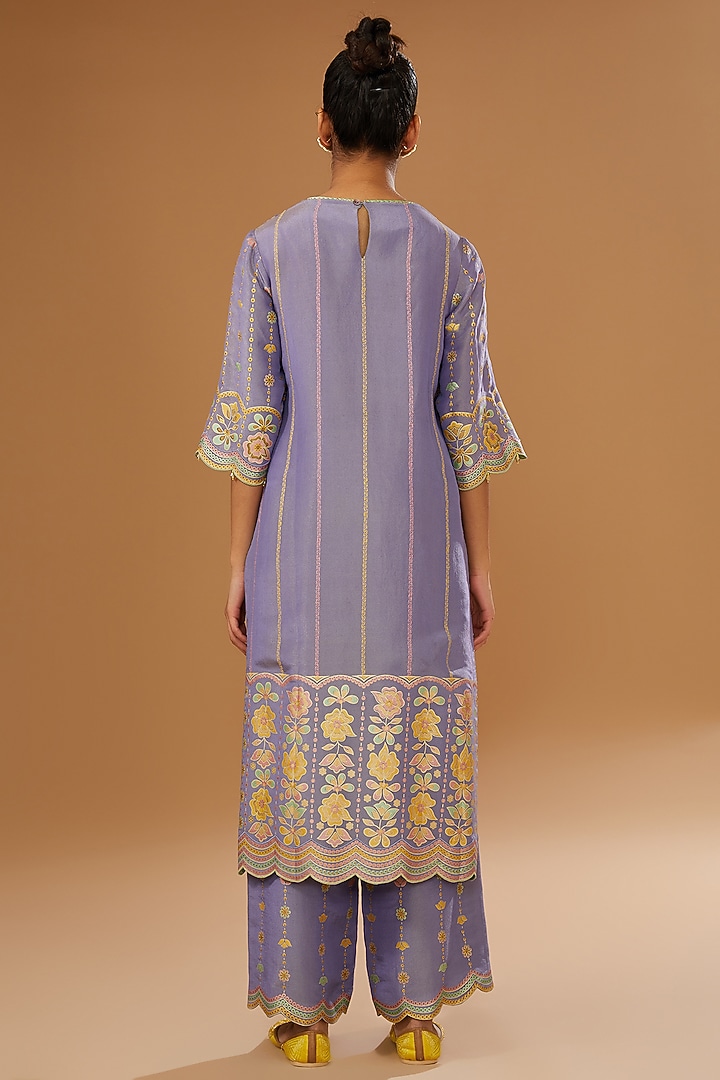 Mauve Silk Floral Hand Printed Kurta Set by I AM DESIGN at Pernia's Pop Up Shop