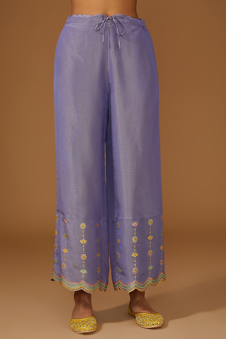 Mauve Silk Floral Hand Printed Kurta Set by I AM DESIGN at Pernia's Pop Up Shop