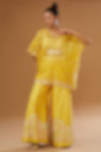 Mustard Raw Silk Hand Embroidered Wedding Sharara Set by I AM DESIGN at Pernia's Pop Up Shop