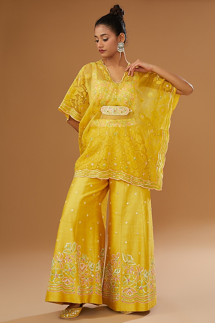 Mustard Raw Silk Hand Embroidered Wedding Sharara Set by I AM DESIGN at Pernia's Pop Up Shop