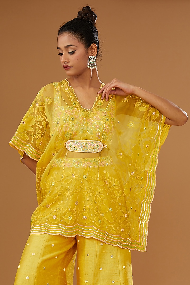 Mustard Raw Silk Hand Embroidered Wedding Sharara Set by I AM DESIGN at Pernia's Pop Up Shop