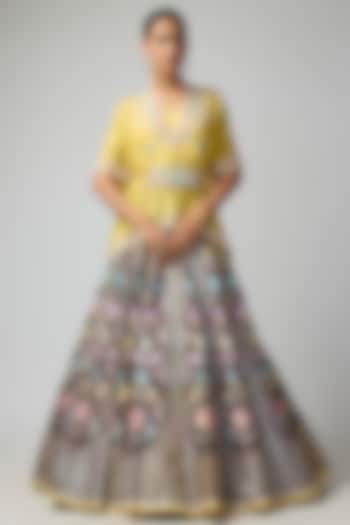 Black Silk Blend Floral Printed & Hand Embroidered Wedding Lehenga Set by I AM DESIGN at Pernia's Pop Up Shop
