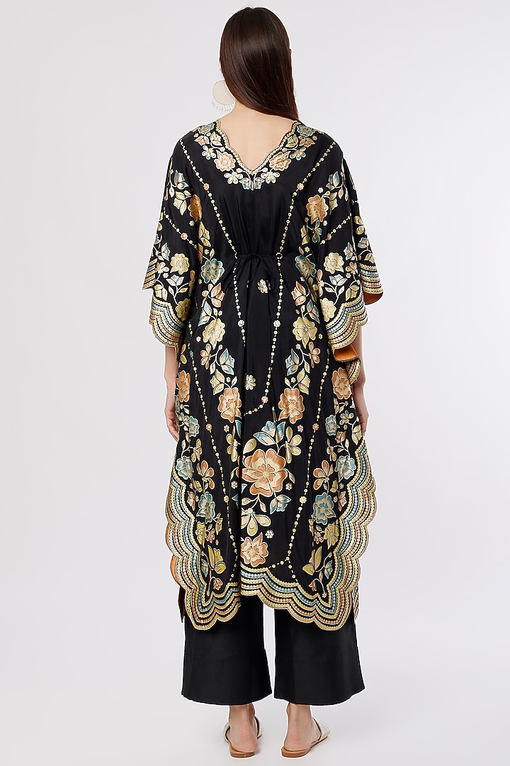 Black Hand Embroidered & Printed Kaftan Set by I AM DESIGN at Pernia's Pop Up Shop