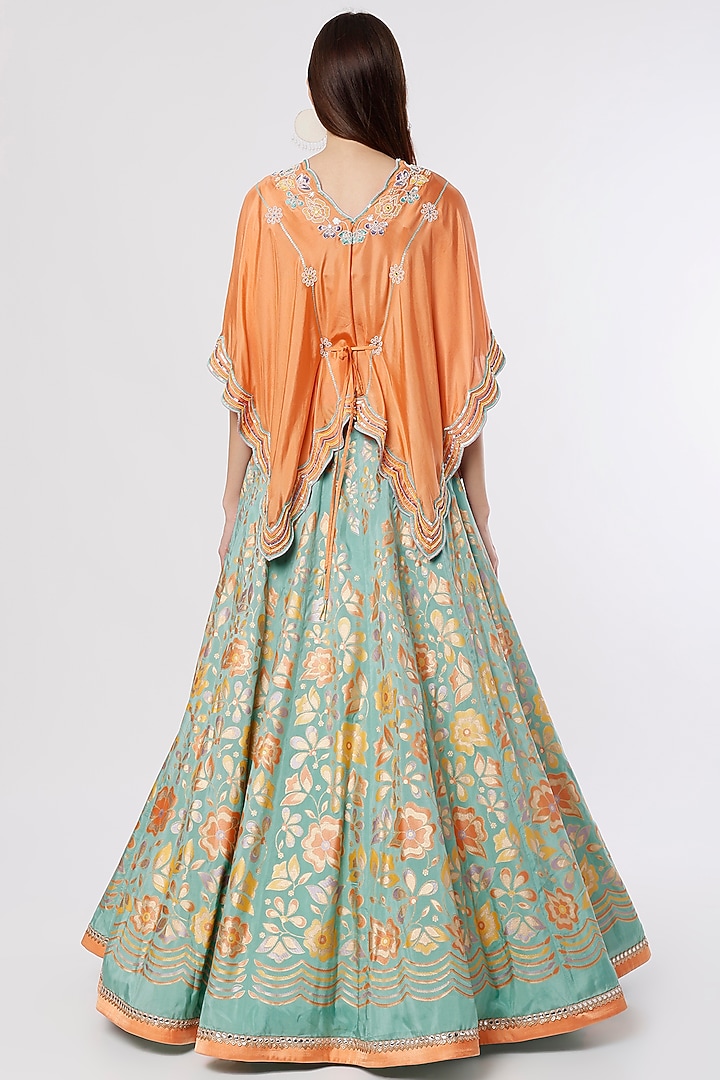 Mint Hand Embroidered & Printed Wedding Lehenga Set by I AM DESIGN at Pernia's Pop Up Shop
