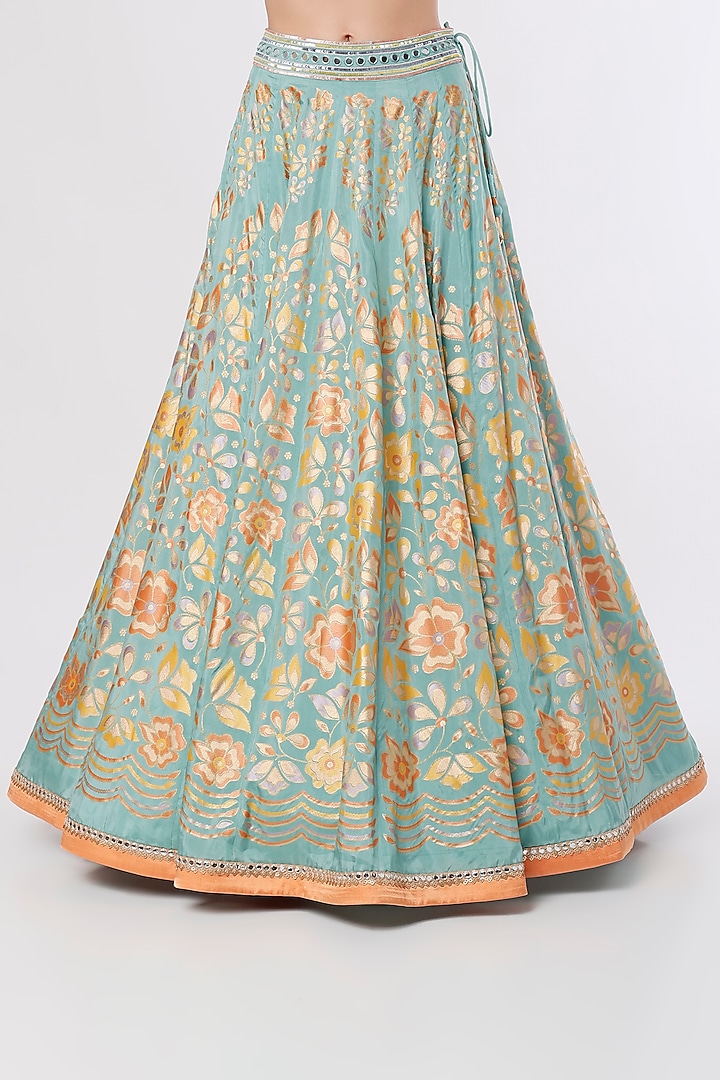 Mint Hand Embroidered & Printed Wedding Lehenga Set by I AM DESIGN at Pernia's Pop Up Shop